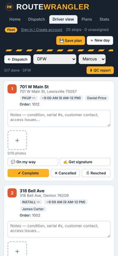 Driver view on a phone with stops in order